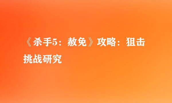 《杀手5：赦免》攻略：狙击挑战研究