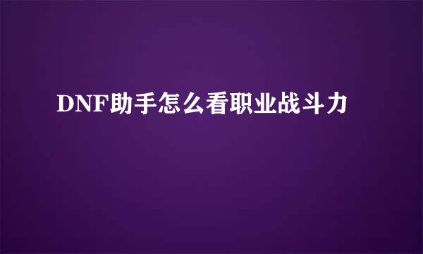 DNF助手怎么看职业战斗力
