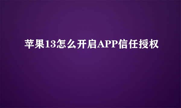 苹果13怎么开启APP信任授权
