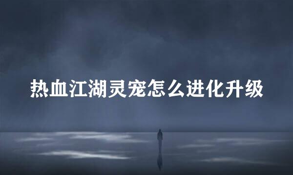 热血江湖灵宠怎么进化升级