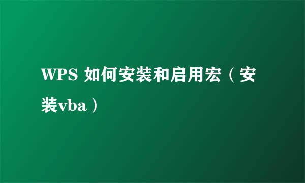 WPS 如何安装和启用宏（安装vba）