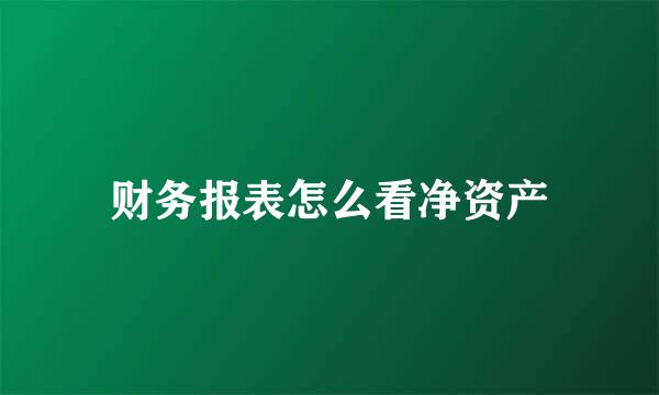 财务报表怎么看净资产