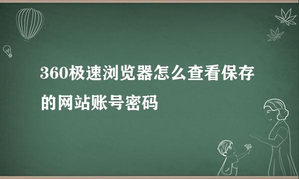 360极速浏览器怎么查看保存的网站账号密码