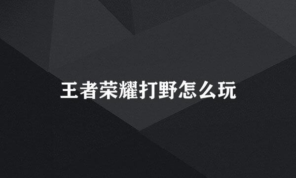王者荣耀打野怎么玩