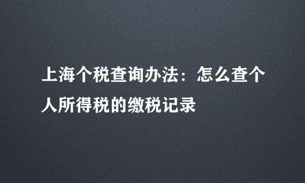 上海个税查询办法：怎么查个人所得税的缴税记录