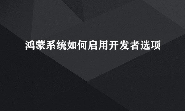 鸿蒙系统如何启用开发者选项