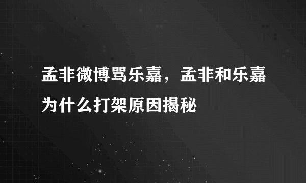 孟非微博骂乐嘉，孟非和乐嘉为什么打架原因揭秘