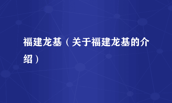 福建龙基（关于福建龙基的介绍）