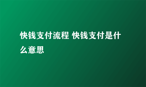 快钱支付流程 快钱支付是什么意思