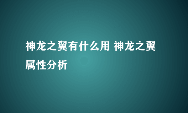 神龙之翼有什么用 神龙之翼属性分析