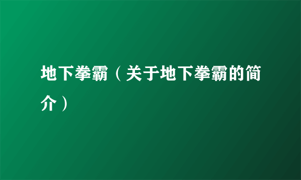 地下拳霸（关于地下拳霸的简介）