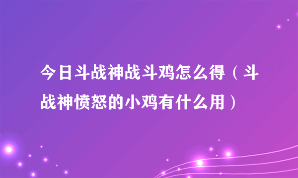 今日斗战神战斗鸡怎么得（斗战神愤怒的小鸡有什么用）